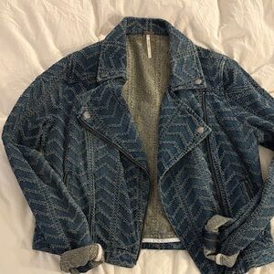 Free People Moto jacquard patterned Denim Jacket